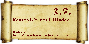 Kosztolánczi Hiador névjegykártya